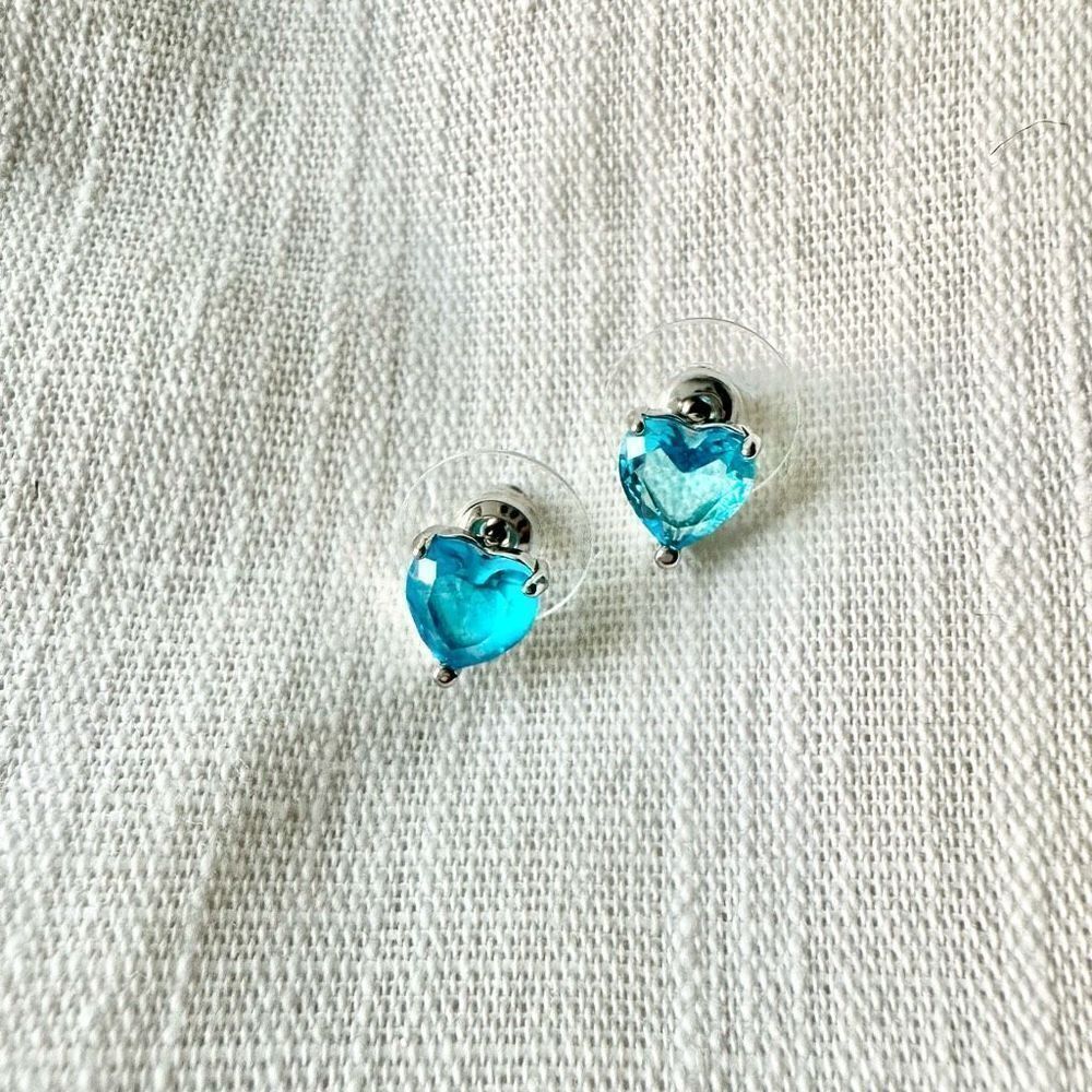 Blue Heart Crystal Stud Earrings - Brand Unknown